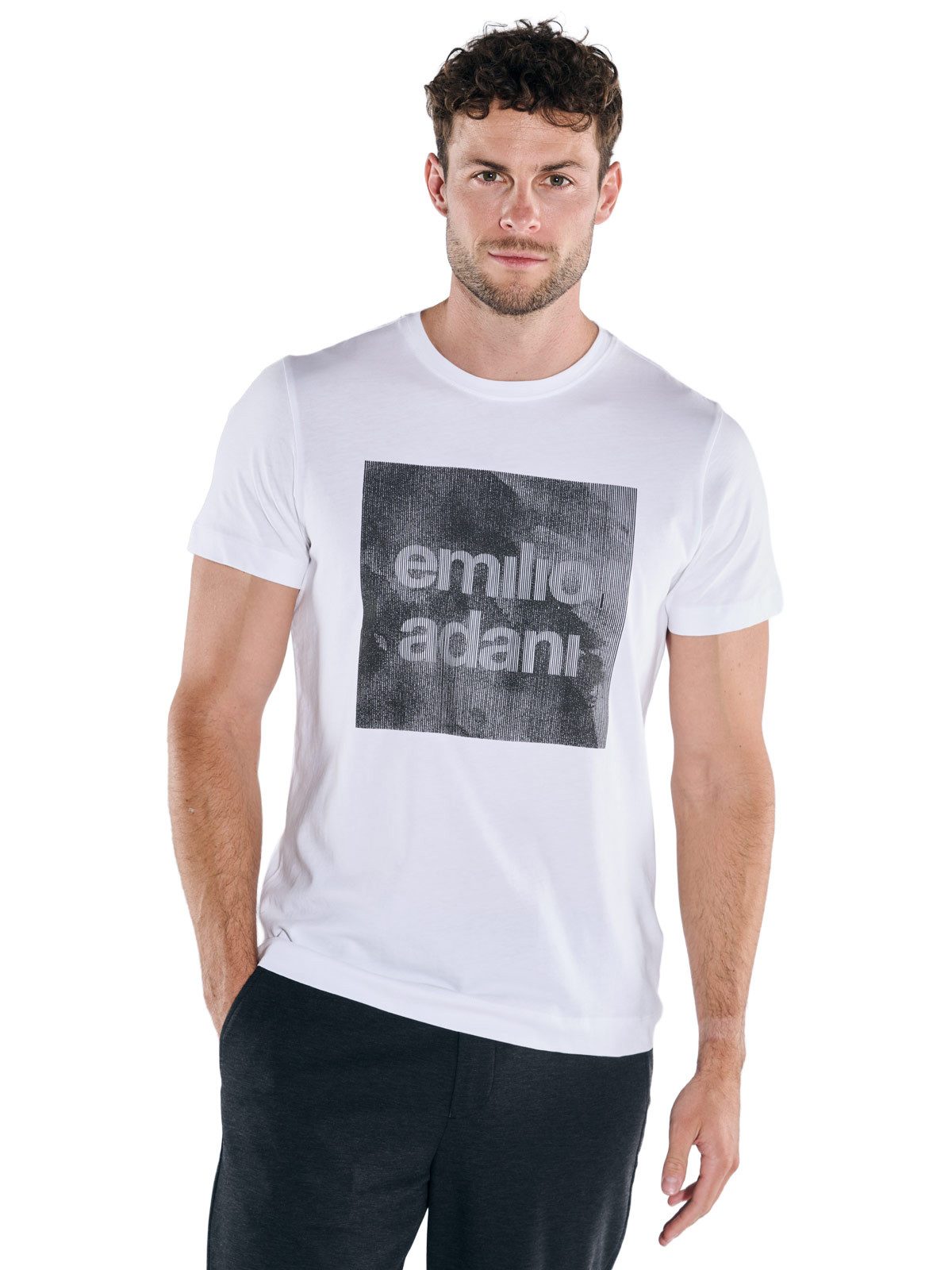 emilio adani T-Shirt Herren Rundhals T-Shirt, Reinweiss