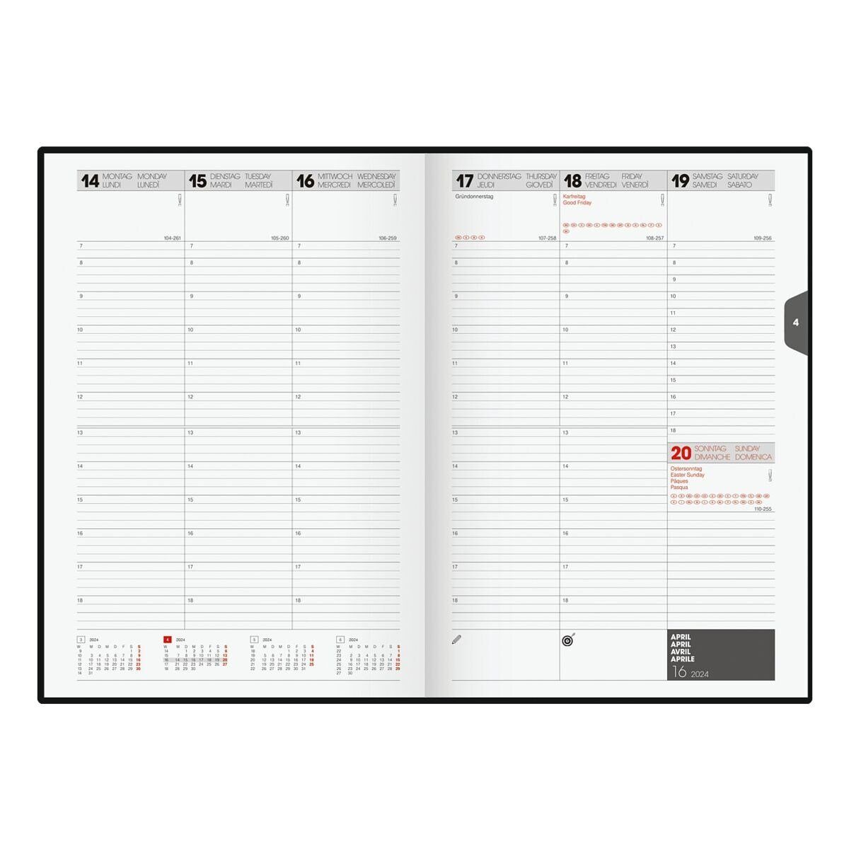 BRUNNEN Buchkalender, für 2024, 2 Seiten = 1 Woche, Perfekt für Studium