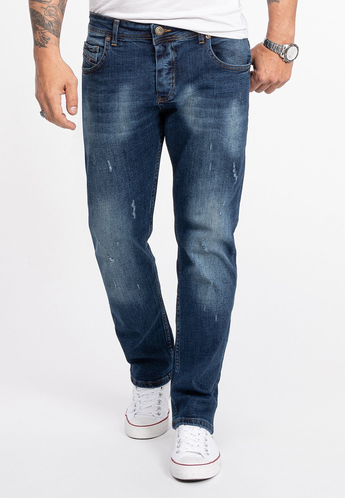 Rock Creek Straight-Jeans Herren Jeans Stonewashed Blau RC-2281 | Straight-Fit Jeans