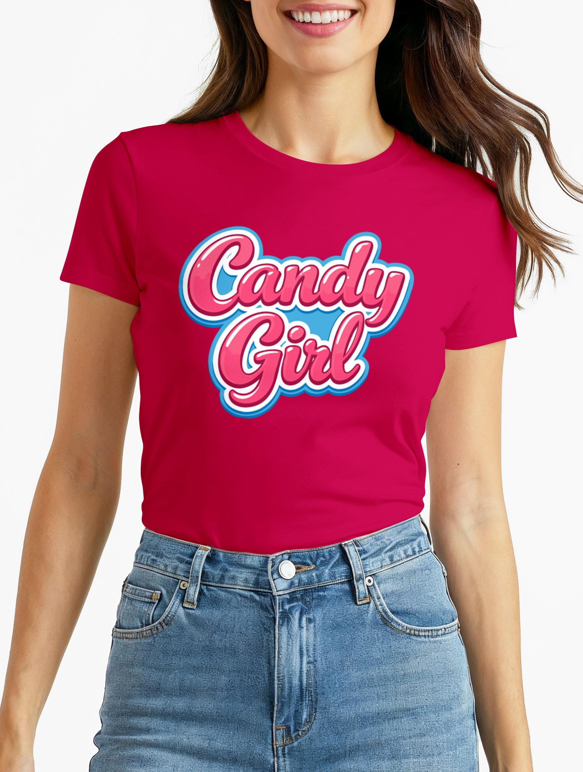 Print-Shirt Damen T-Shirt - Candygirl - Fasching Karneval Kostüm-Ersatz