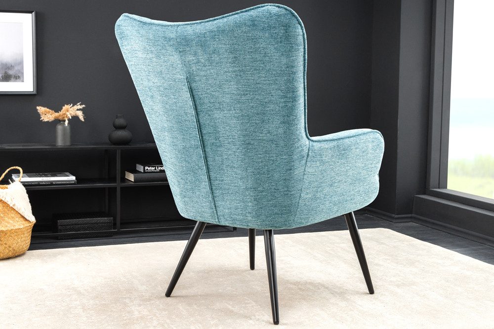 riess-ambiente Sessel SCANDINAVIA blau / schwarz - Strukturstoff, Metallbeine, gepolstert (Einzelartikel, 1-St), Wohnzimmer · Metall · mit Armlehnen · Scandi Design · Ziersteppung