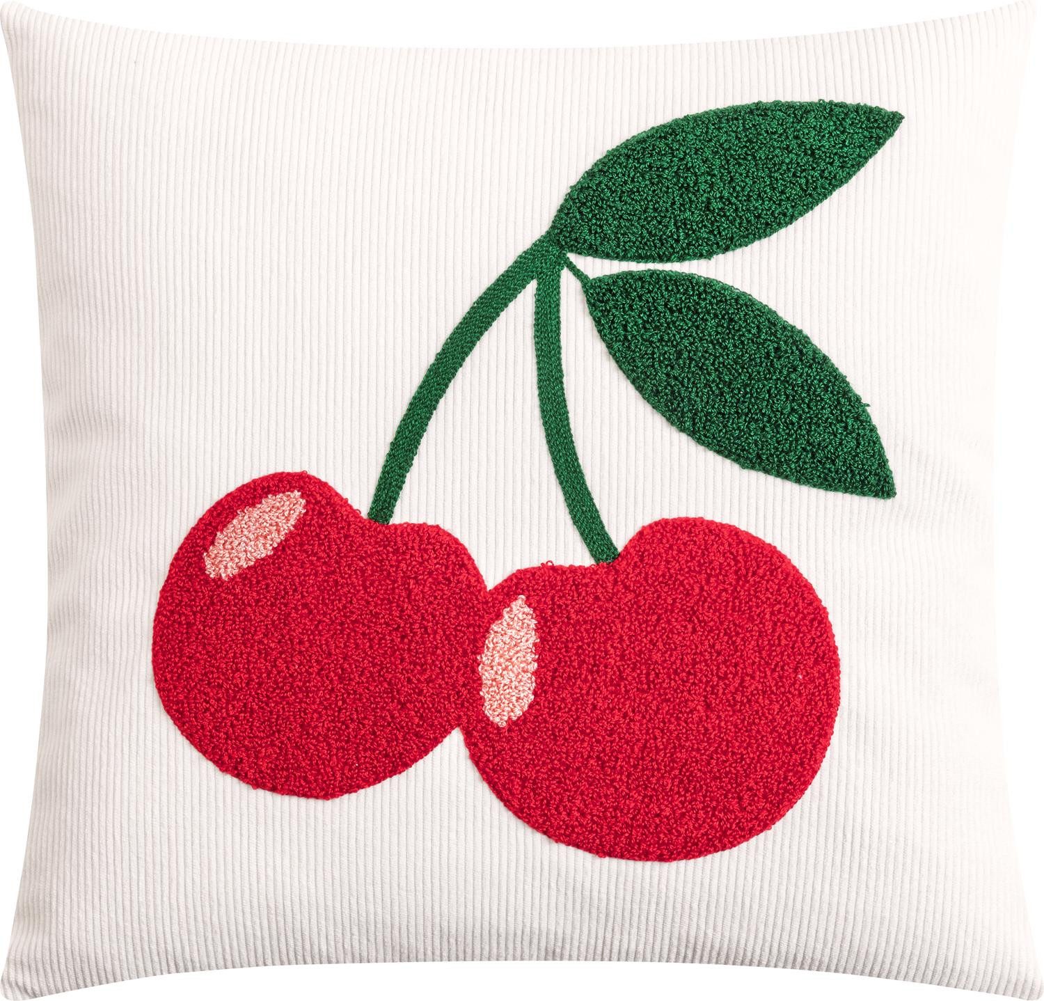 Magma Heimtex Kissenhülle Zierkissenhülle Pixie ca. 45x45 cm, (1 Stück), 3D-Optik Cordstoff Herz Nice Oh la la und Kirschen getuftet