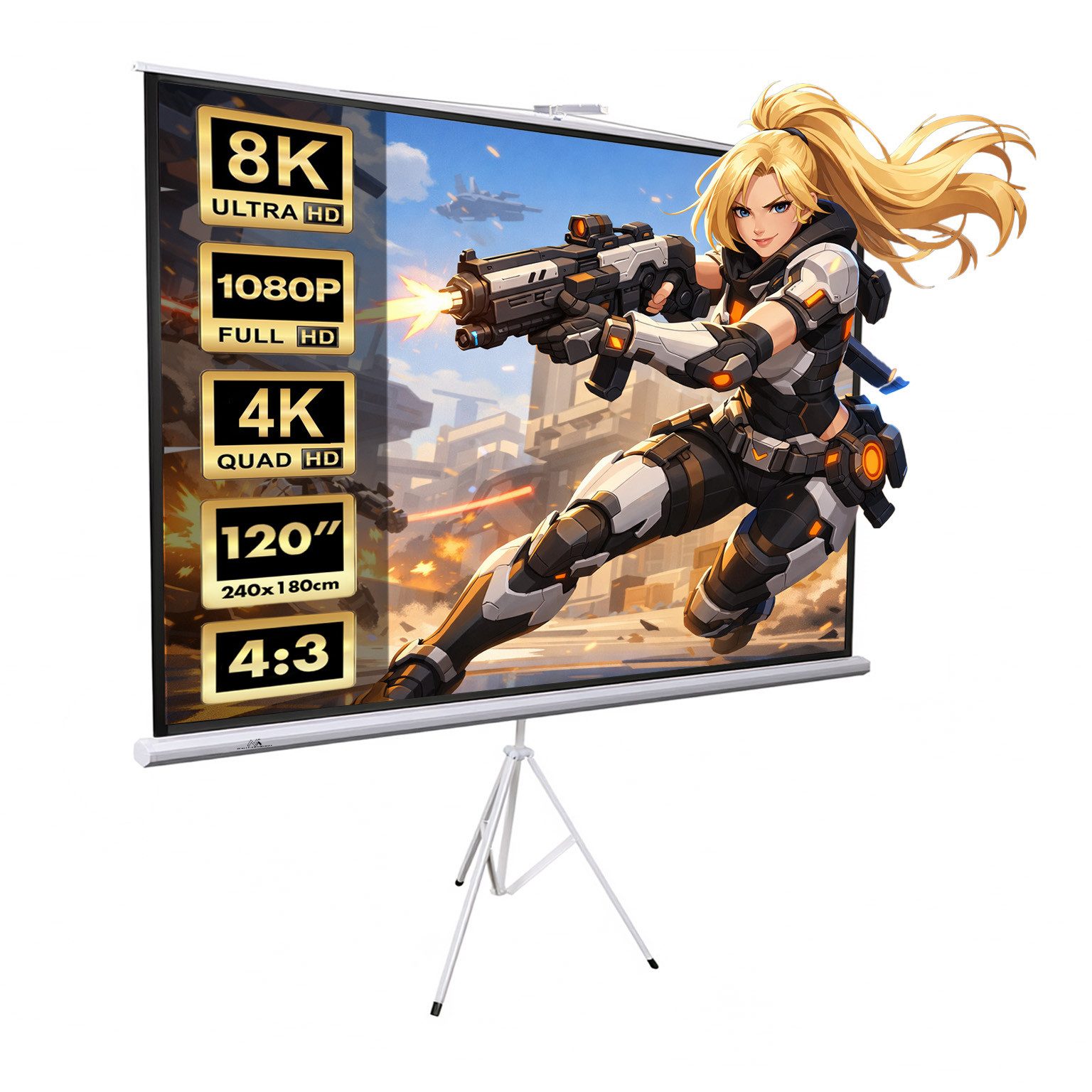 Maclean MC-608 Projektionsleinwand auf Stativ 240 x 180 cm 120'' Stativleinwand (Mobile Stativleinwand 240x180cm 4:3)