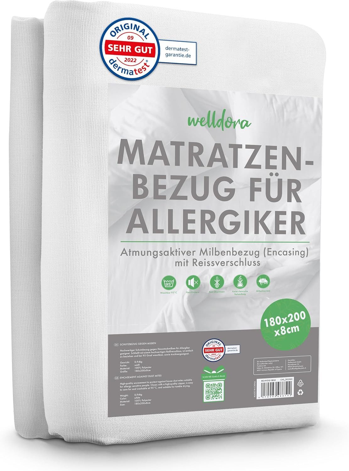 Encasing Premium Milbenbezug Matratzen ǀ Allergiker Matratzenschoner Welldora, fachärztlich getestet, Allergiker Bettwäsche mit Reissverschluss 360°