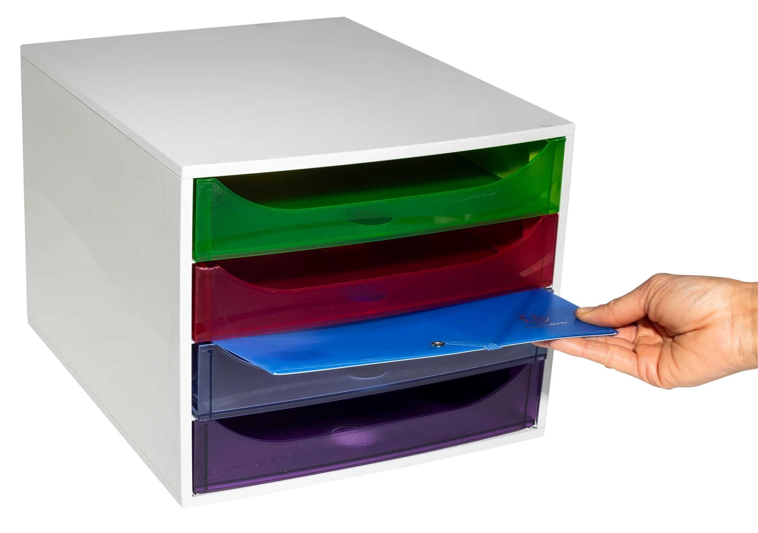 EXACOMPTA Schubladenbox ECOBOX Schubladenbox mit 4 Schubladen - Regenbogen - 228699D, Boxen einzen