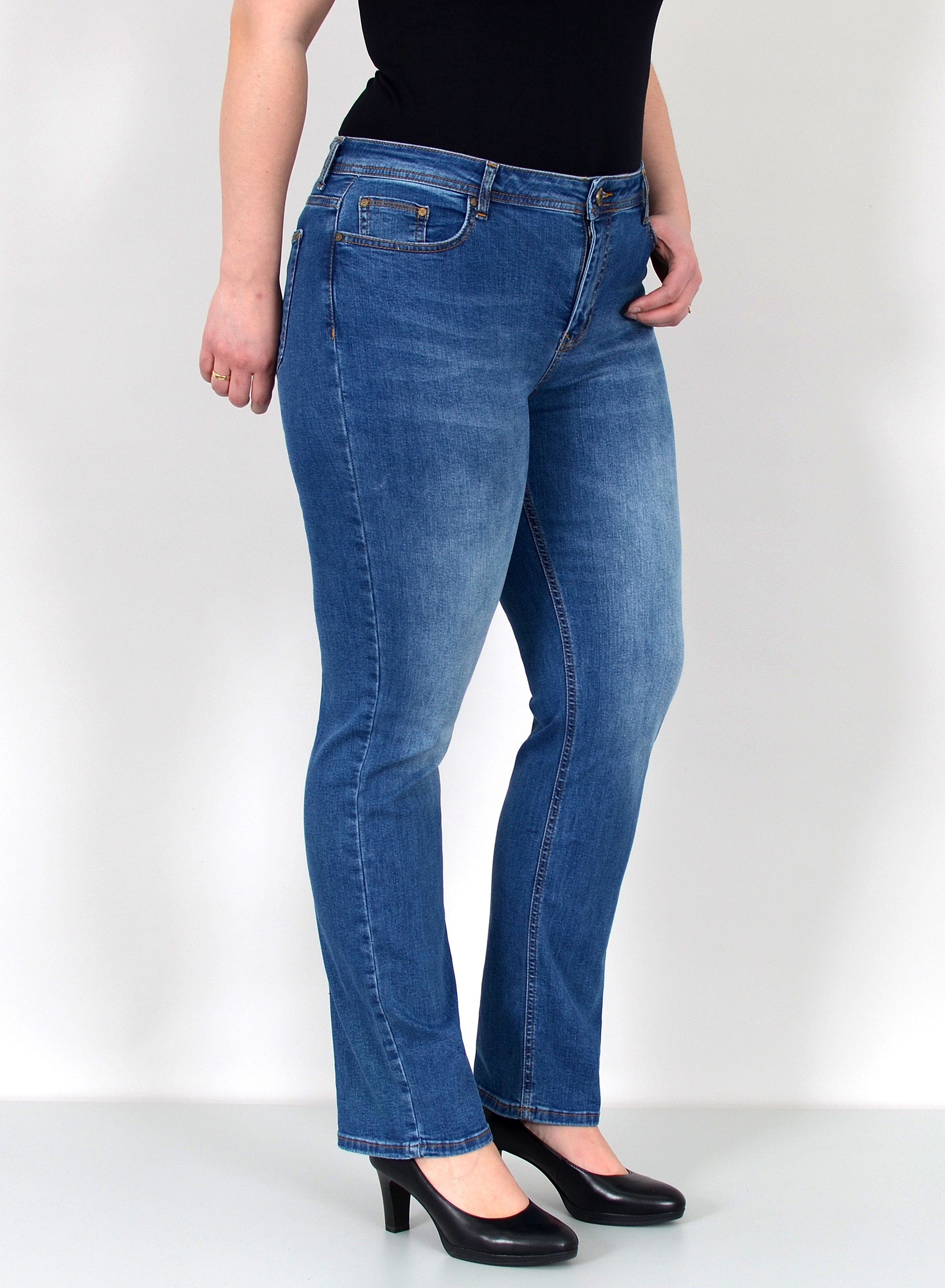 ESRA Straight-Jeans Gerade Schnitt Jeans hoher Bund mit Stretch bis Plus Size Übergröße Straight Jeans Damen High Waist Stretch Jeans Hose mit geradem Bein