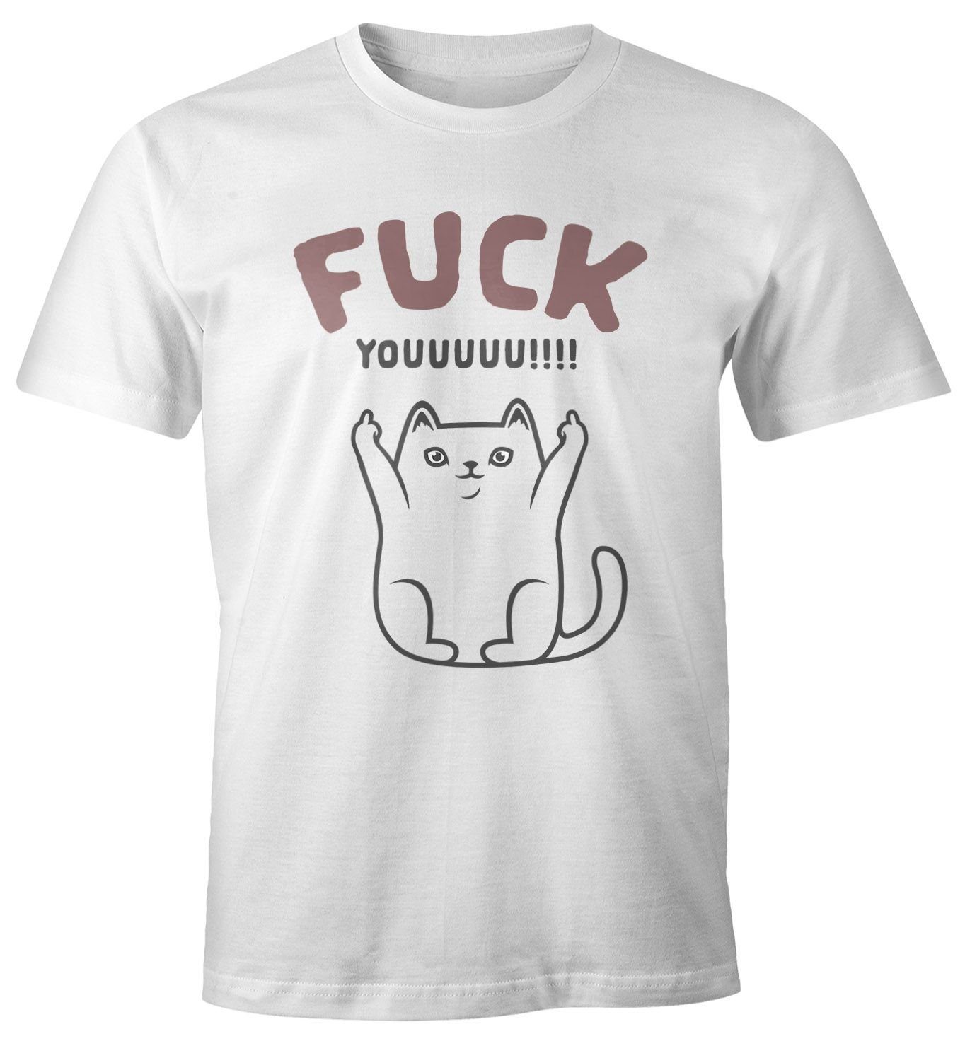 MoonWorks Print-Shirt »Herren T-Shirt Fun-Shirt Fuck youuuuu Spruch Katze  mit Mittelfinger lustig Moonworks®« mit Print
