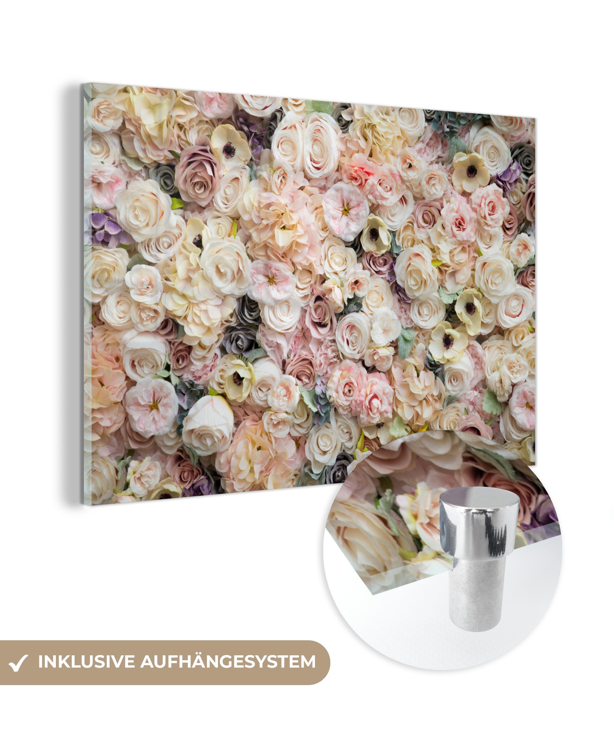 Acrylglasbild Rosen - Schlafzimmer & St), Blumen - Pastell, (1 MuchoWow Acrylglasbilder Wohnzimmer