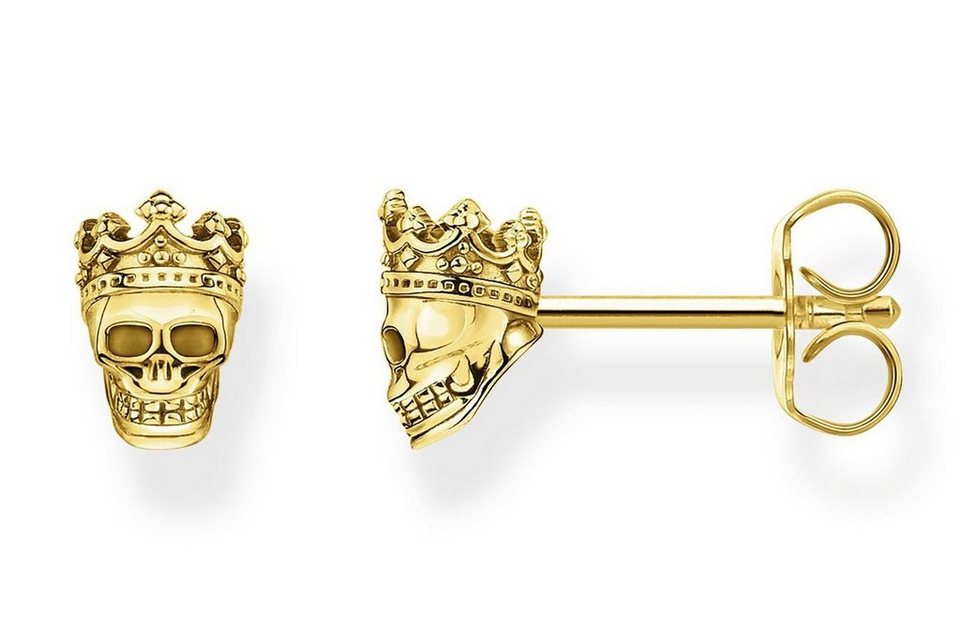 THOMAS SABO Paar Ohrstecker Unisex-Ohrstecker Totenkopf-König Goldfarben