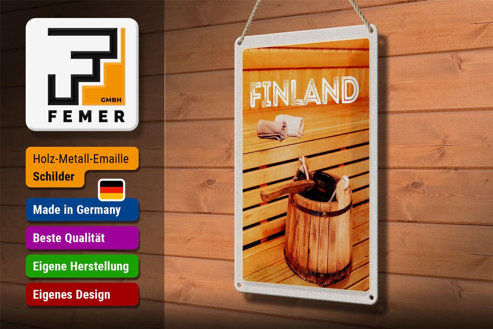 Femer GmbH Metallschild Reise 20x30cm Finnland Sauna Erholung Saunazubehör, (1 St), gewölbte Oberfläche, abgerundete Ecken, umgeschlagene Kanten
