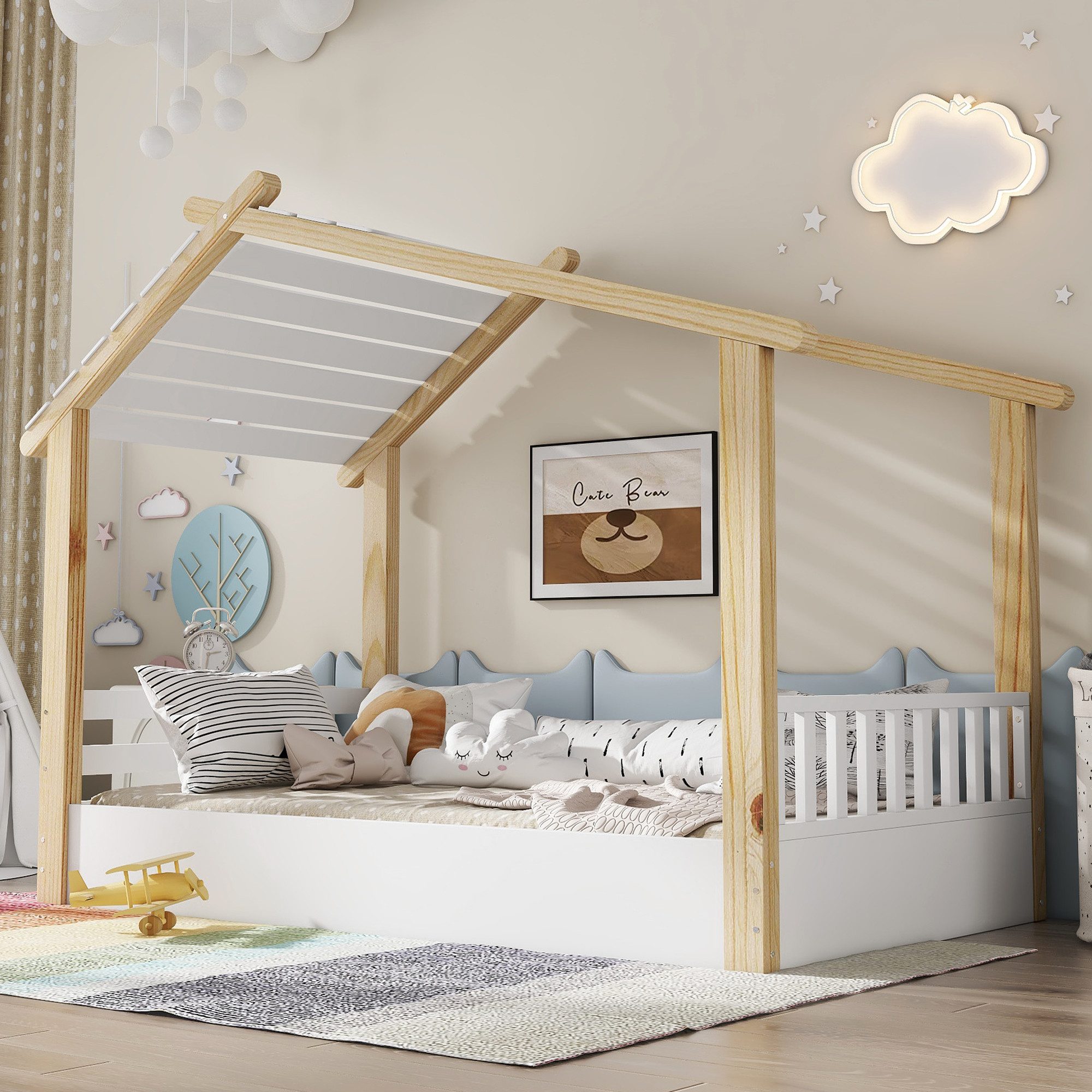 Merax Kinderbett 90x200cm im Holzhausdesign (1-tlg), günstig online kaufen