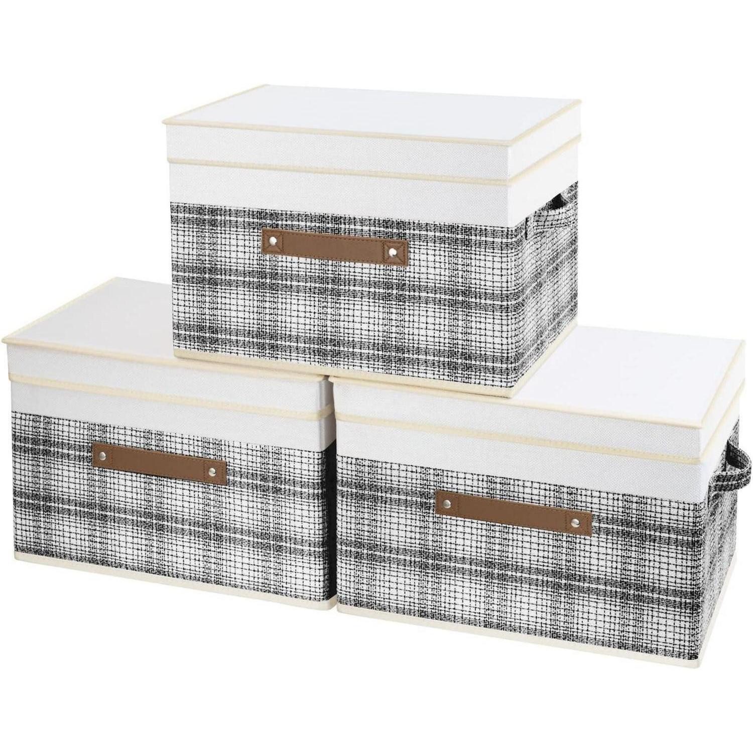 LuxusKollektion Aufbewahrungsbox Faltbare Aufbewahrungsbox mit Deckel Patchwork-Design Grau 38x25x25cm