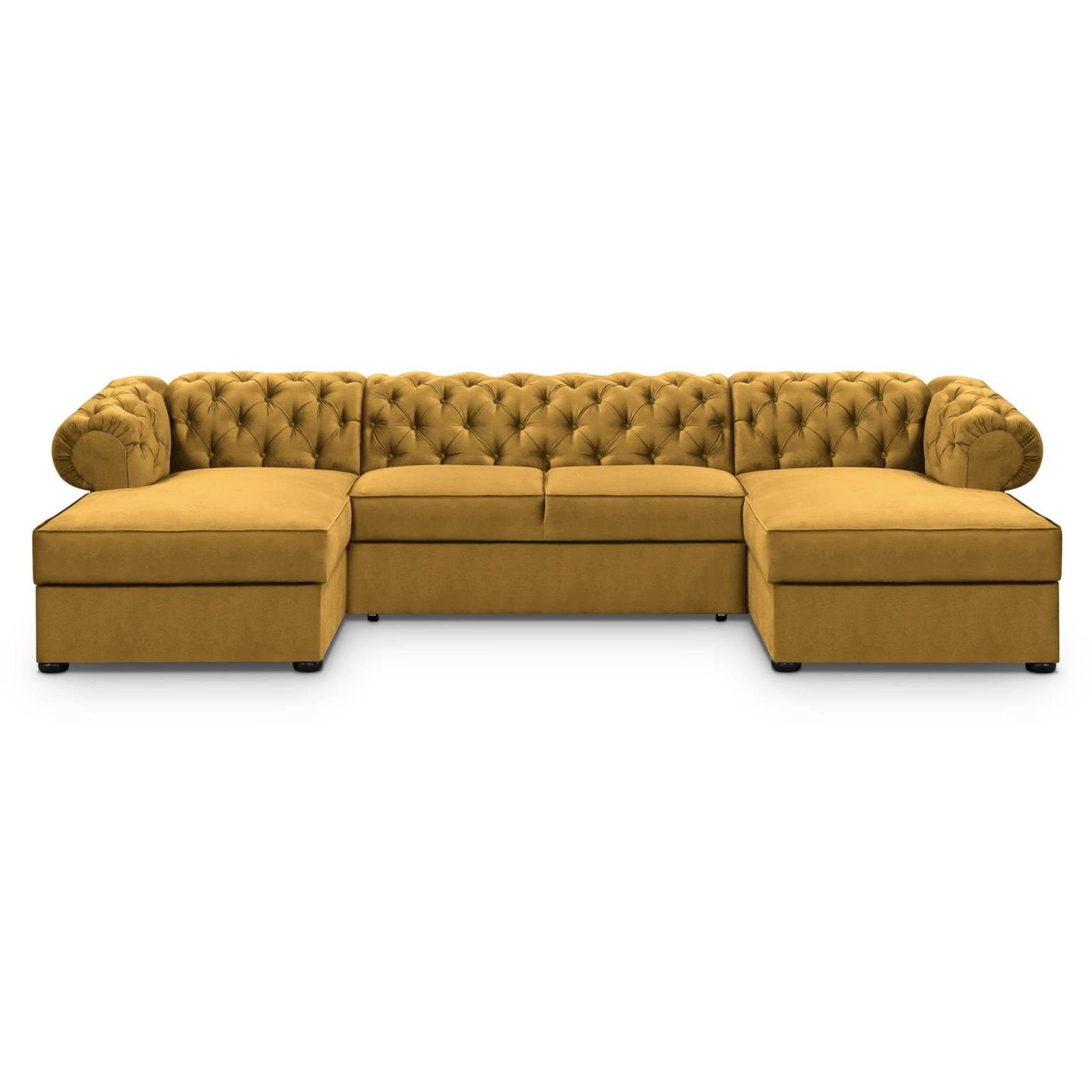 und U-Form Chesterfield Ecksofa Ecksofa 01) Stil (kronos Schlaffunktion Bettkasten, Senfgelb Chester, Beautysofa