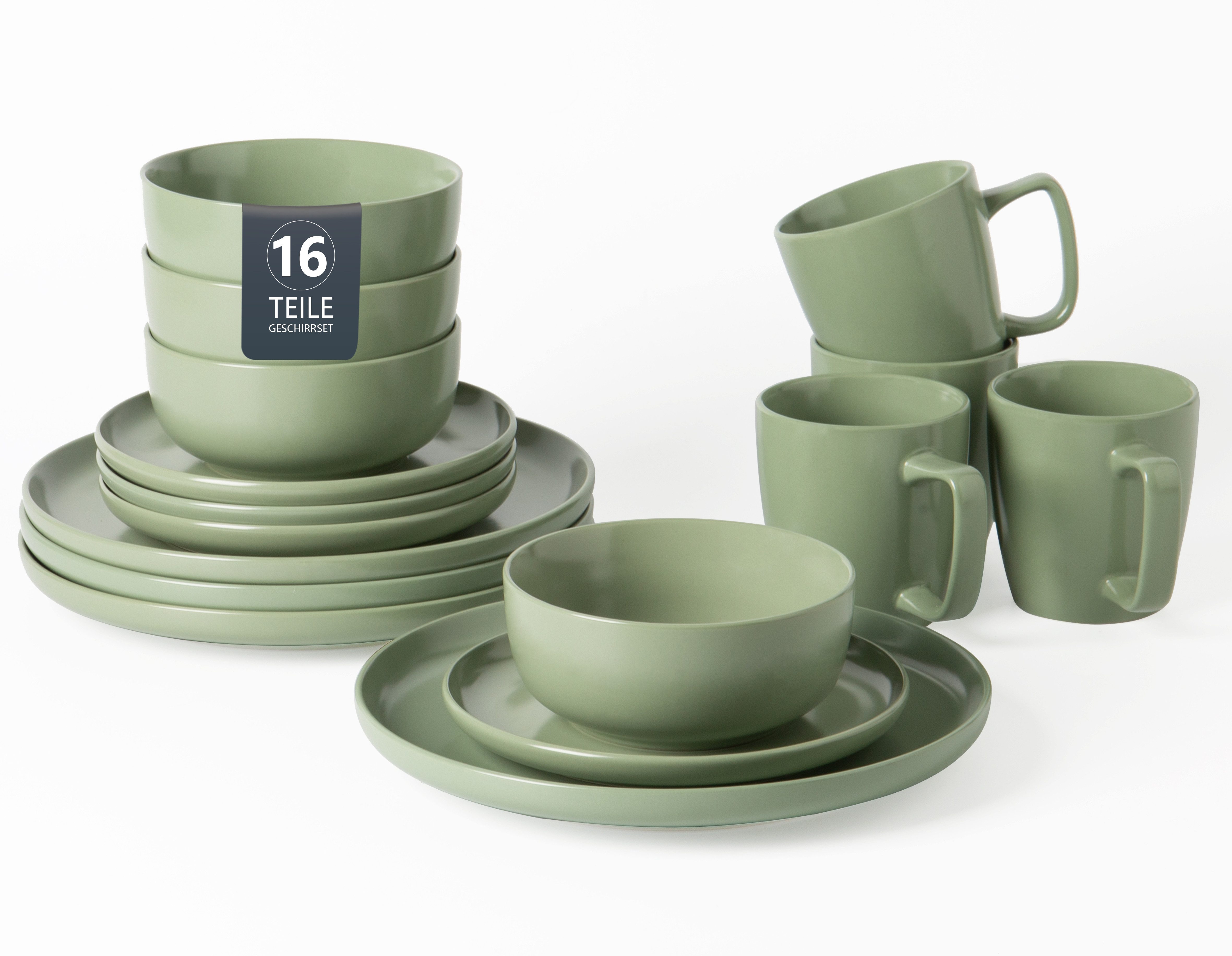 OTTO home Geschirr-Set Tommik, außen matt, innen glänzend (16-tlg), 4 Personen, Steinzeug, spülmaschinenfest und mikrowellengeeignet