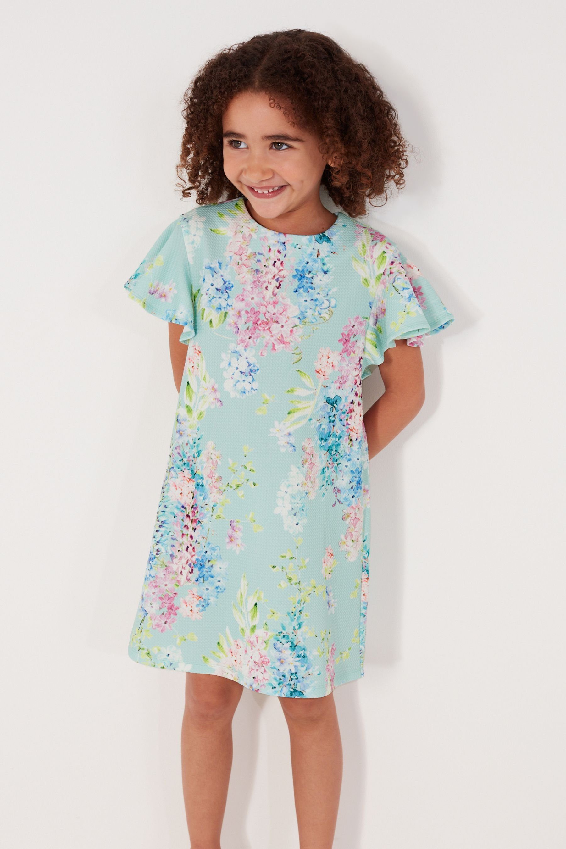 Next Partykleid Festliches Pink Floral Kleid Blue/ Mint Soft Green/ (1-tlg)