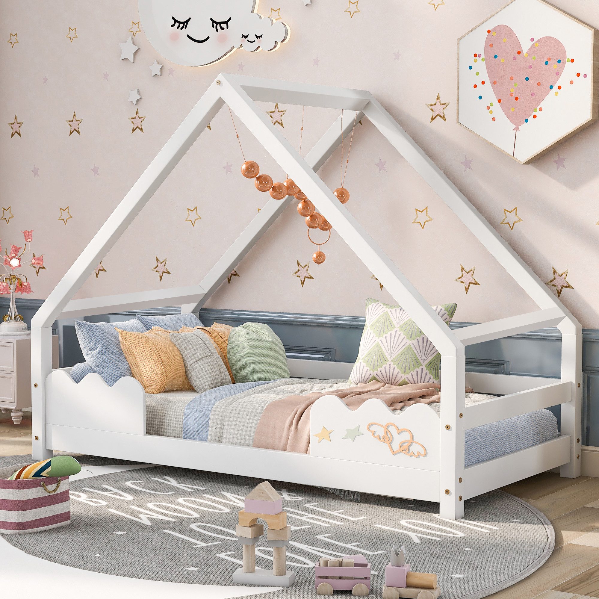 Flieks Kinderbett, Hausbett Kiefernholz Jugendbett 90x200cm günstig online kaufen