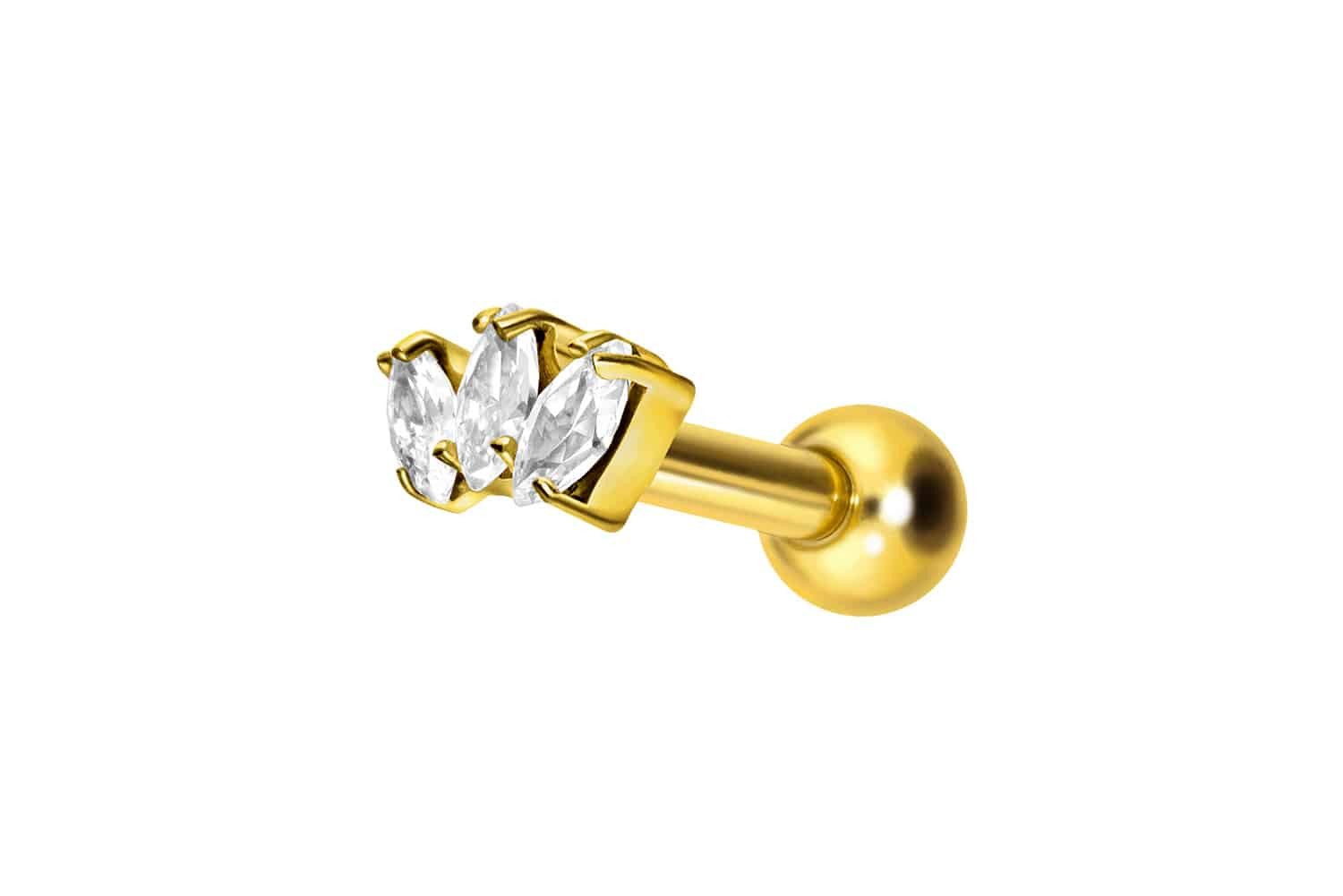Piercing-Set Titan Ohrpiercing mit Innengewinde 3 KRISTALLTROPFEN