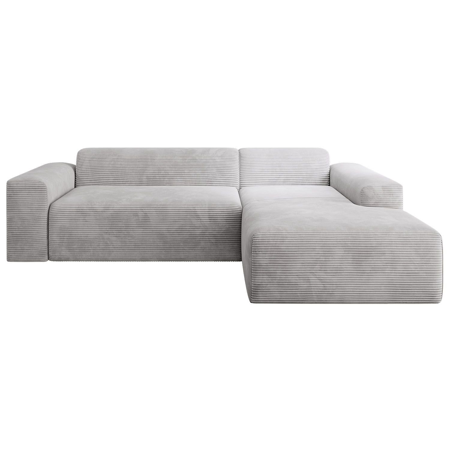 Juskys Ecksofa wie L-Form, bequem, Stoff, modern, samtig breiter Vals, Sitz Cord, Grau