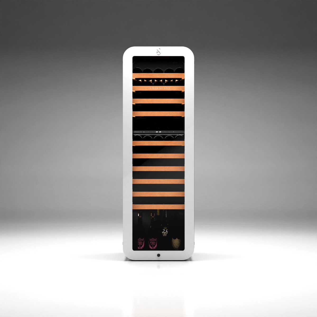 Swisscave Weinkühlschrank WLB-320DF-WHITE, 2-Zonen Weinkühlschrank, 160cm (H), 68 Flaschen, für 68 Standardflaschen á 0,75l,Hochwertiges, in Weiß lackiertes Metallgehäuse