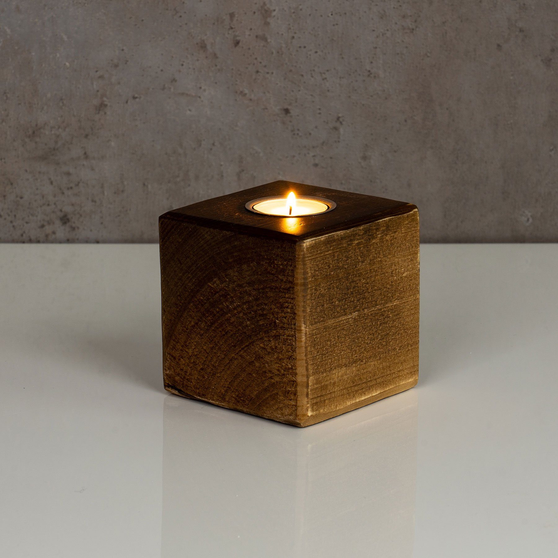 Levandeo® Teelichthalter, levandeo Teelichthalter Holz Massiv 10x10cm Nussbaum Farbig
