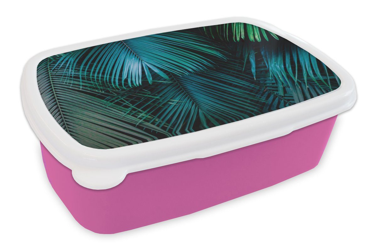 MuchoWow Lunchbox Palmenblatt - Tropisch - Natur - Dschungel, Kunststoff, (2-tlg), Brotbox für Erwachsene, Brotdose Kinder, Snackbox, Mädchen, Kunststoff rosa