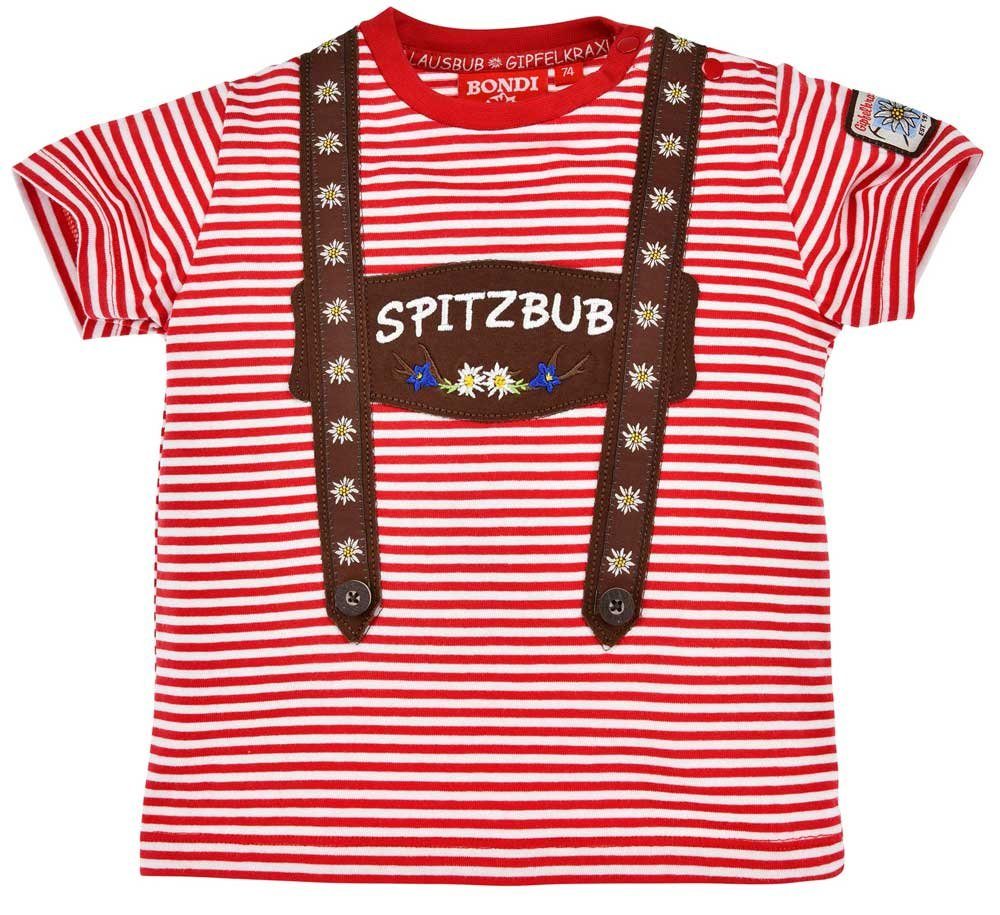 BONDI T-Shirt Kurzarm Shirt "Spitzbub" 91372 für Baby Jungen, Rot-Weiß Geringelt - Trachtenmode Lederhosenlook