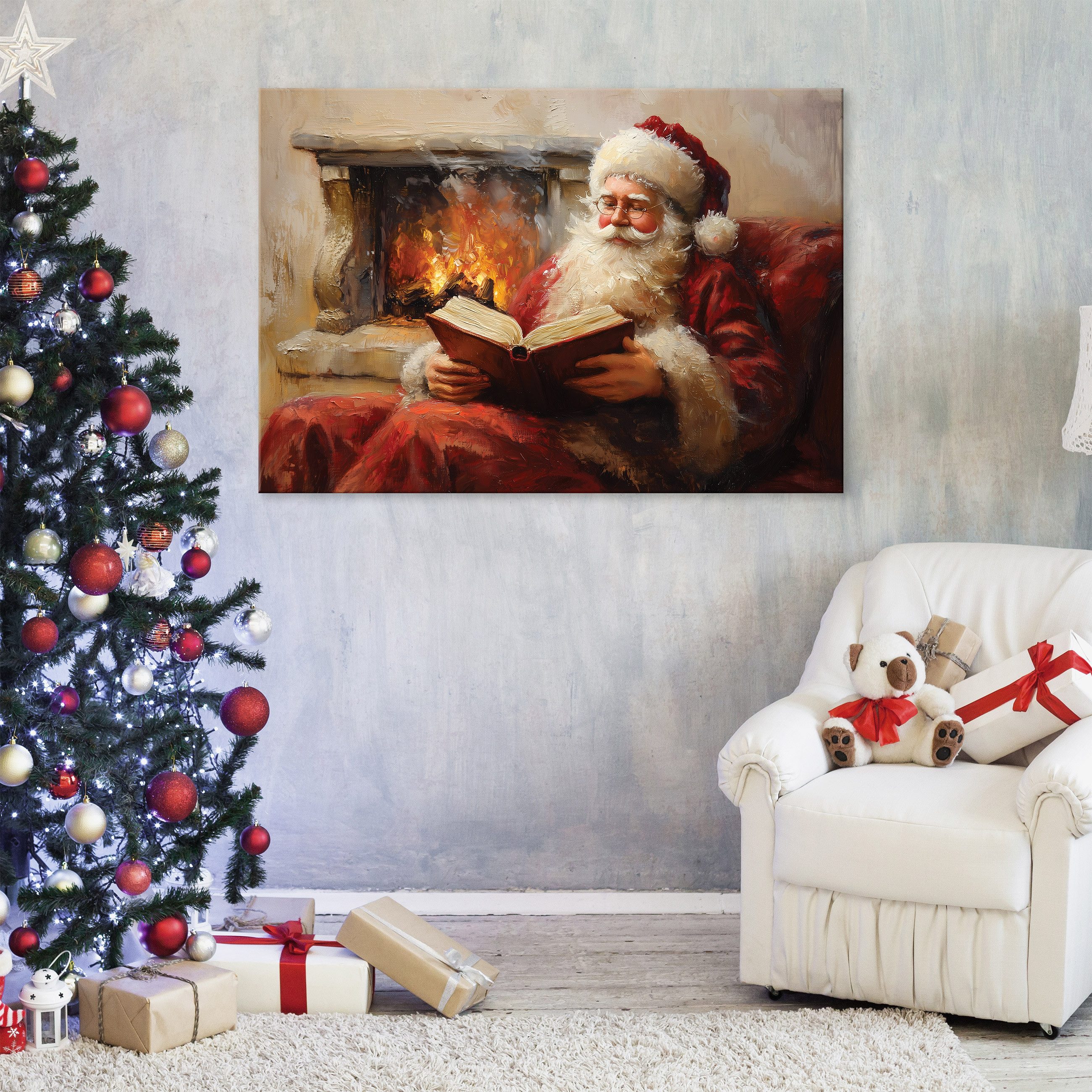 Wallarena Leinwandbild Weihnachtliches Schnee Weiß Modern Wandbilder Wand Deko XXL Bilder, Nikolaus (groß Bilder Wohnzimmer Schlafzimmer Einteilig, 1 St), Bilder Klein Wohnzimmer Schlafzimmer Küche Wandbild Wand Deko 40x30