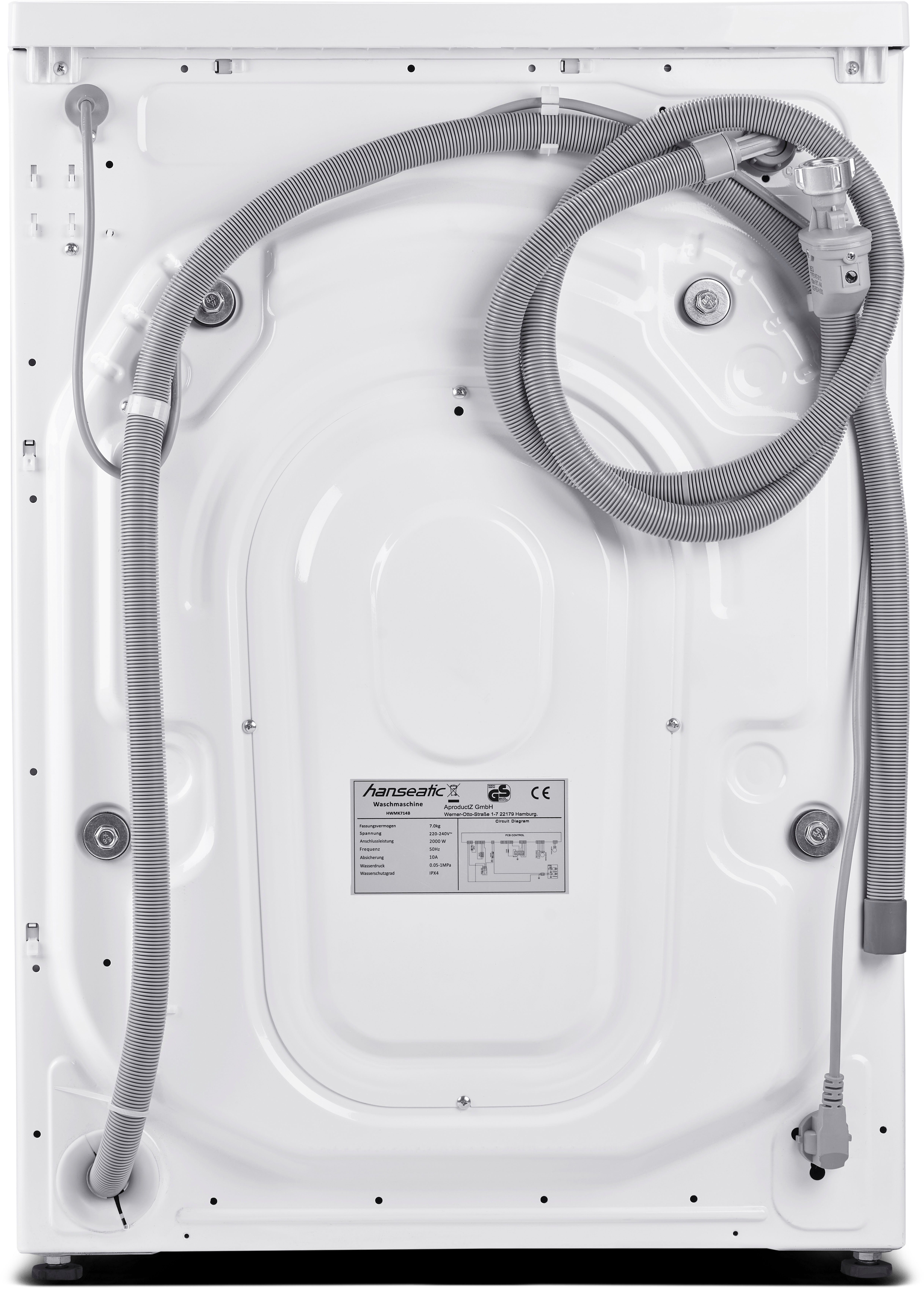 Nachtwaschprogramm, Hanseatic 7 HWMK714A, Mengenautomatik, 1400 Vollwasserschutz, kg, U/min, Dampfoption Waschmaschine