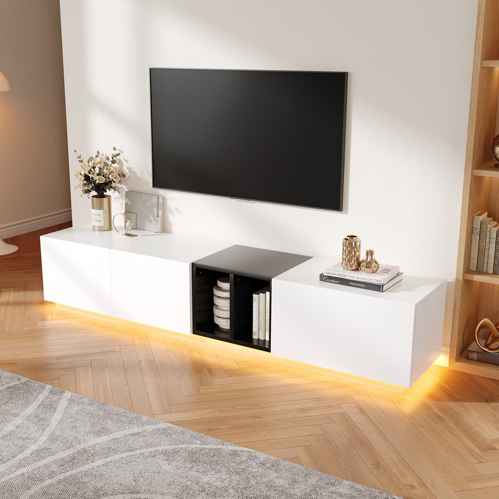 STILVORA Wohnzimmer-Set mit Schubladen,Lowboard TV-Schrank grifflos mit Staufach&Metallbeinen, (mit Schubladen und offenen Fächern)