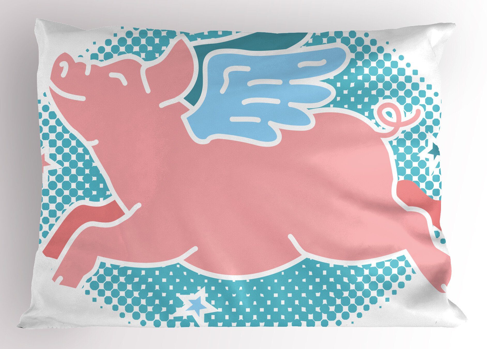 Kissenbezüge Dekorativer Standard King Size Gedruckter Kissenbezug, Abakuhaus (1 Stück), Blau Und Pink Glückliche Flying Pig Kunst