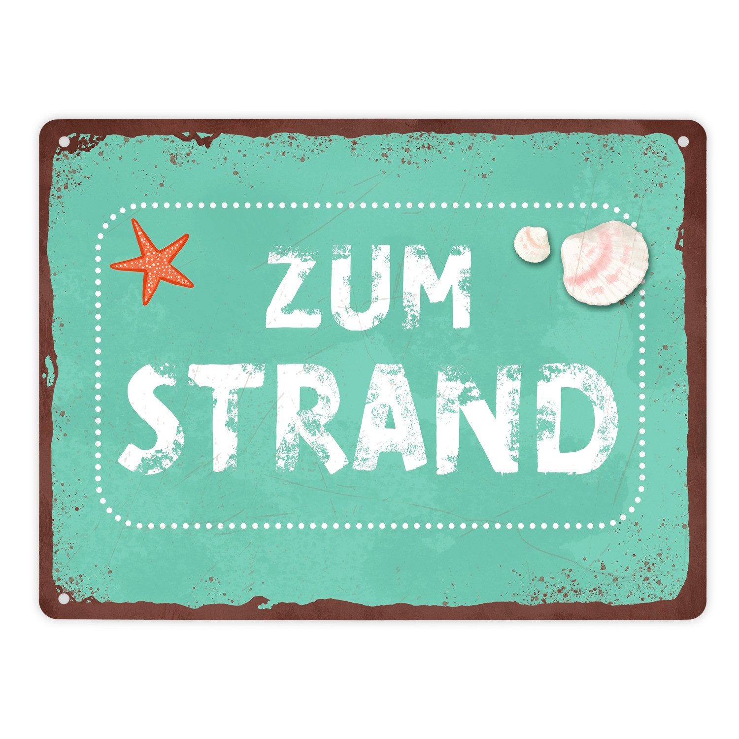 speecheese Metallschild Zum Strand Metallschild XL in 21x28 cm für den Sommer