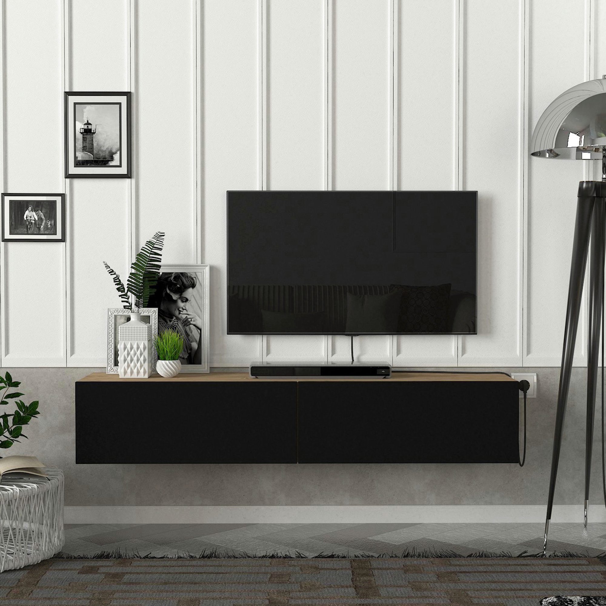en.casa TV-Schrank »Toivakka« Fernsehschrank 135x31x25cm Eiche-Optik/Schwar günstig online kaufen