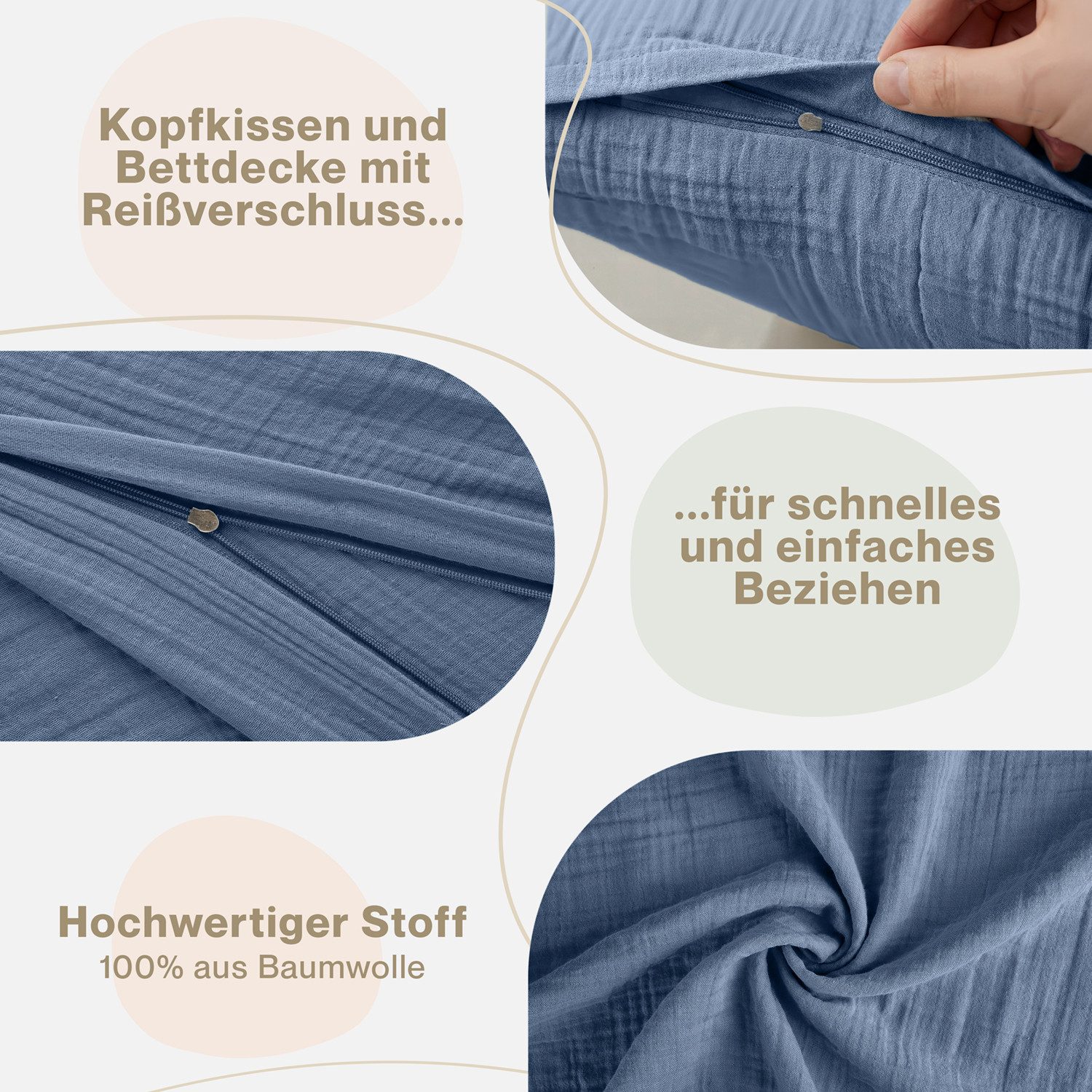 Blumtal Bettwäsche Musselin 100% Baumwolle im Set, Kopfkissenbezug & Deckenbezug, 2 teilig – Bild 4 von 5