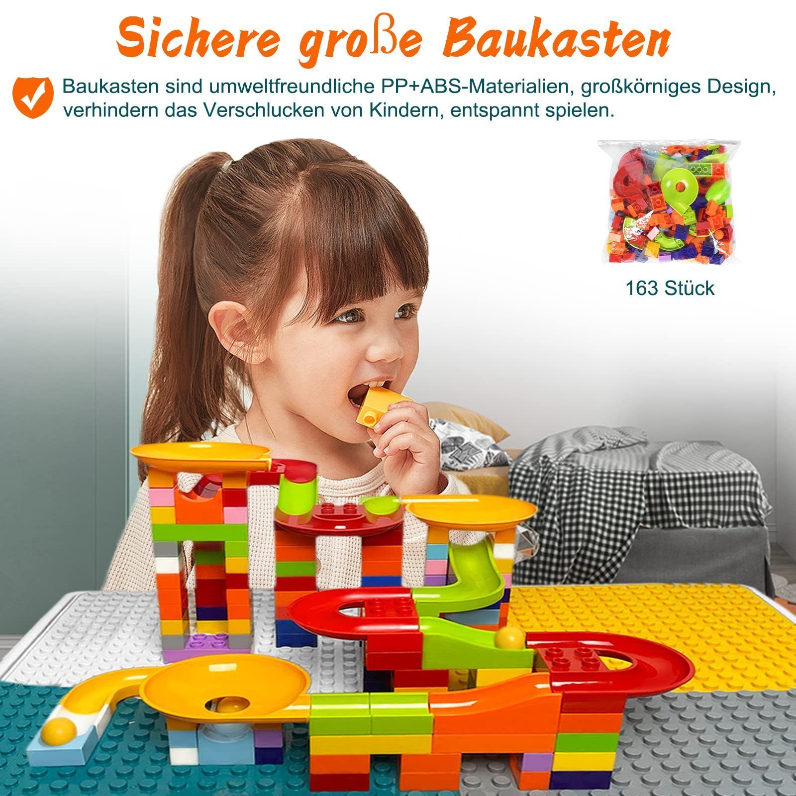 Bausteine, Stühl UISEBRT Multifunktionaler Kinderzimmer Set & Aktivitätstisch Kindertisch Kinder für 2 163pcs mit Basteltisch Spieltisch