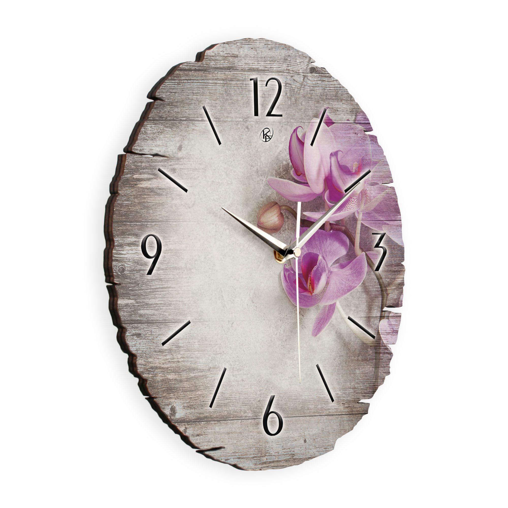 Kreative Feder Wanduhr Wanduhr "Orchidee" aus Naturholz (ohne Ticken; Funk- oder Quarzuhrwerk; ⌀ 30cm; außergewöhnlich)