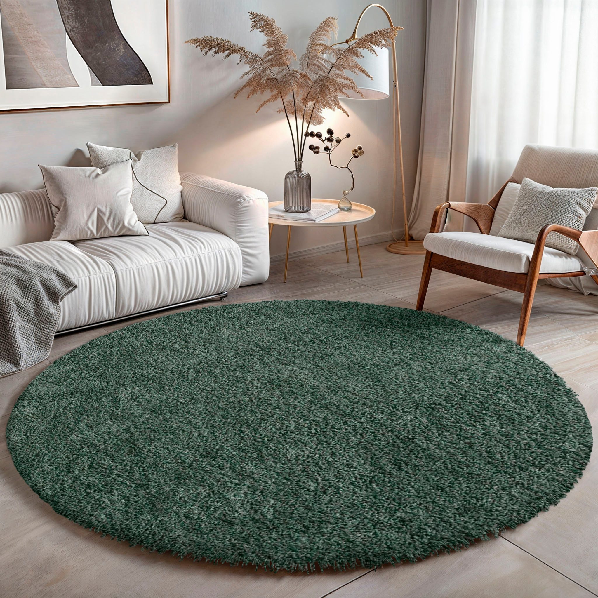 OTTO home Hochflor-Teppich Banji, rund, Höhe: 37 mm, Uni Farben, weich und günstig online kaufen