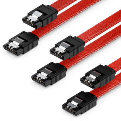 deleyCON »deleyCON 3x 50cm SATA 3 Nylon Kabel HDD SSD 6Gbit/s 2 Stecker Gerade Rot« Computer-Kabel
