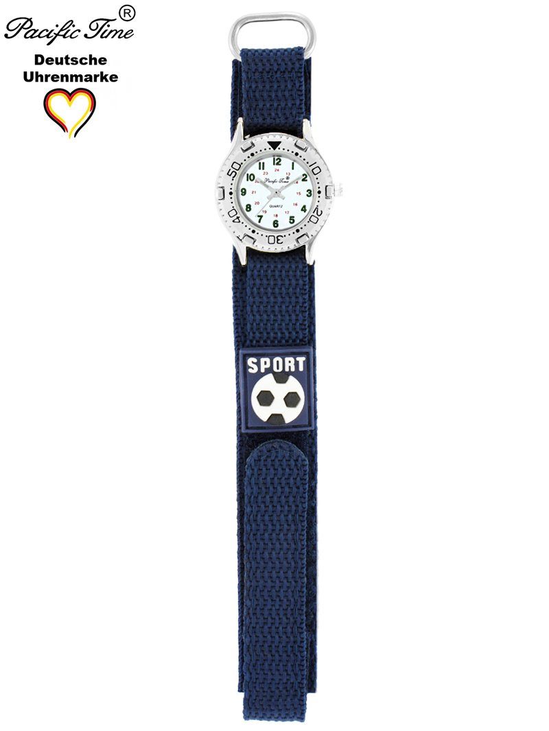 Pacific Time Quarzuhr Kinder Armbanduhr Fußball Stoffarmband Klettverschluß Lünette, Gratis Versand