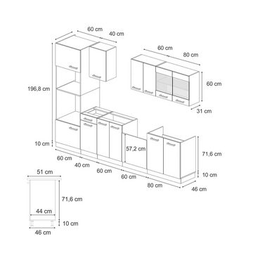 Livinity® Küchenzeile R-Line, Schwarz Beton/Weiß, 300 cm AP Anthrazit
