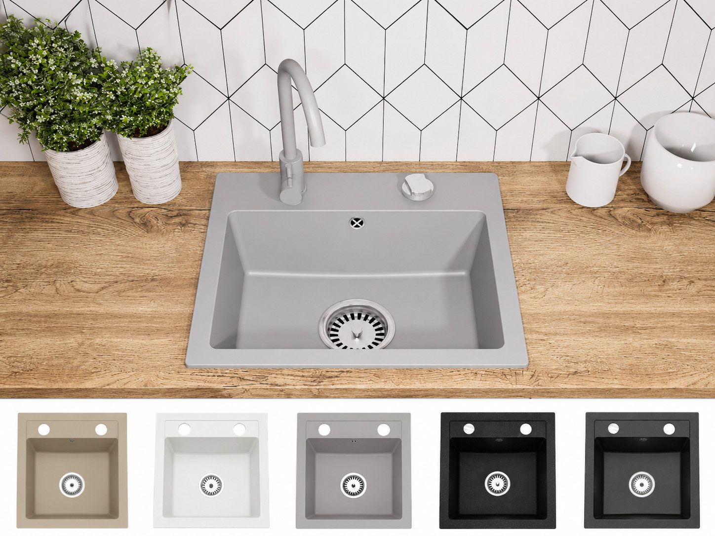Faizee Home Granitspüle Faizee Home Compact Küchenspüle 44x41,5 cm mit/ohne Armatur