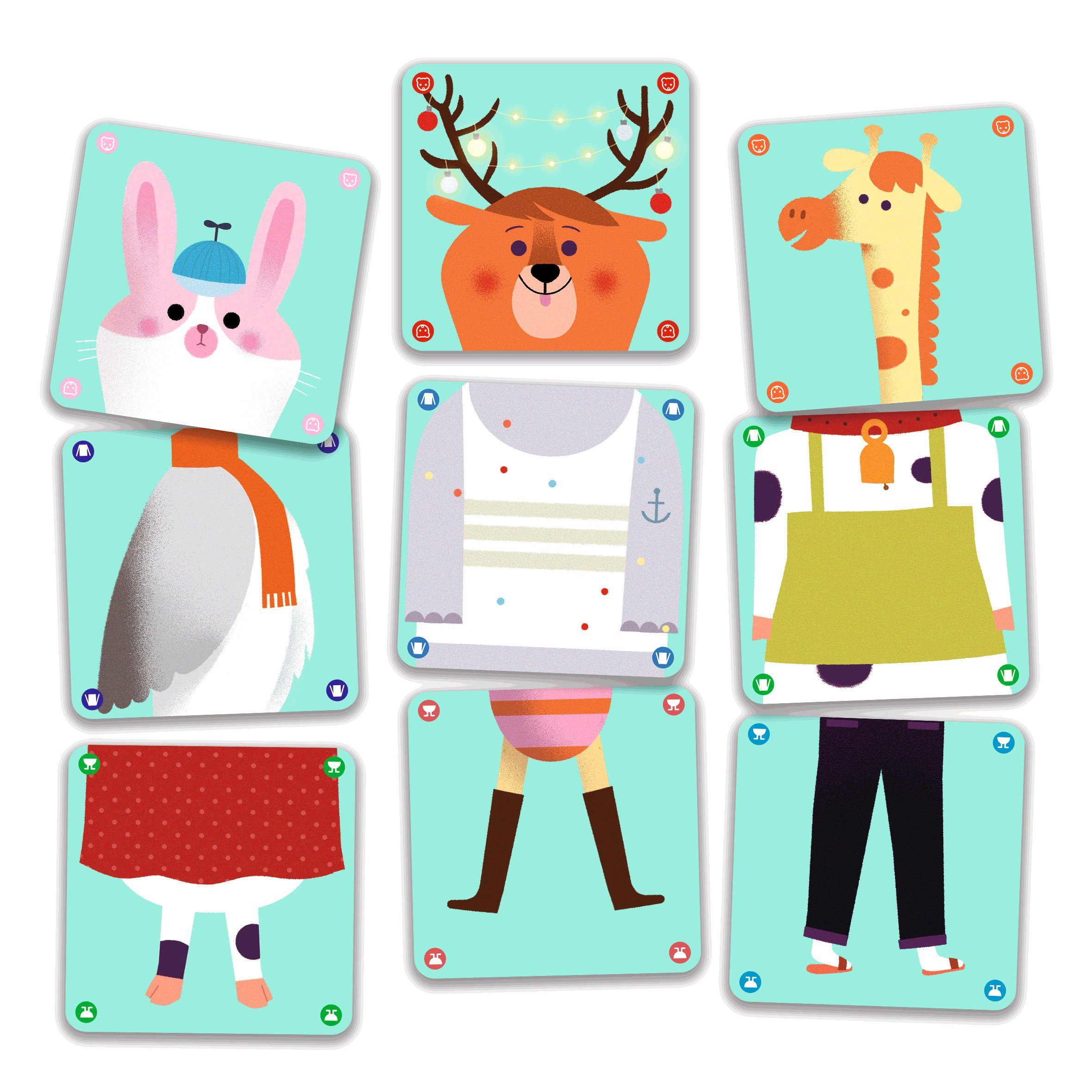 DJECO Spiel, Kartenspiel Animomix Assoziationsspiel Tieren Kopf, Körper und Füße