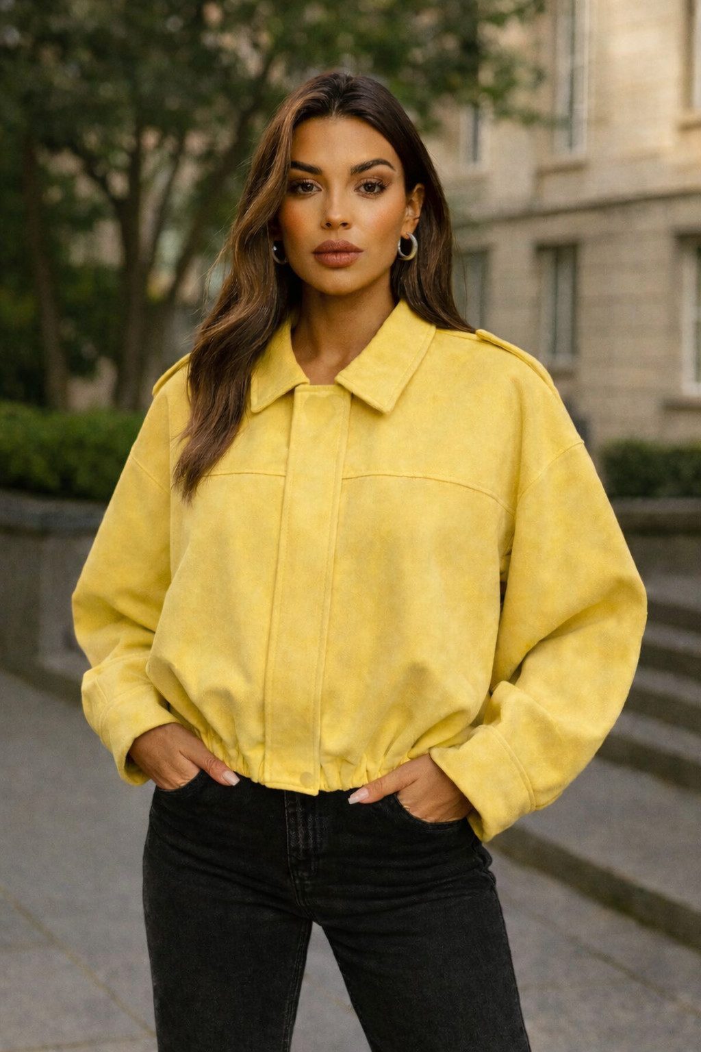 Worldclassca Lederimitatjacke Worldclassca Wildlederoptik Bomberjacke Zip Trench Übergangs Blouson Neue Kollektion - Stilvolle und gemütliche Mode für Damen