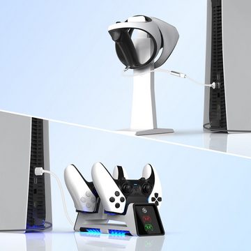 Tadow PS5 multifunktionale Gamepad-Ladestation,für PS VR2 Controller Controller-Ladestation (Magnetische Aufladung,Organizer für PS VR Gamepads, Headsets und Helme)