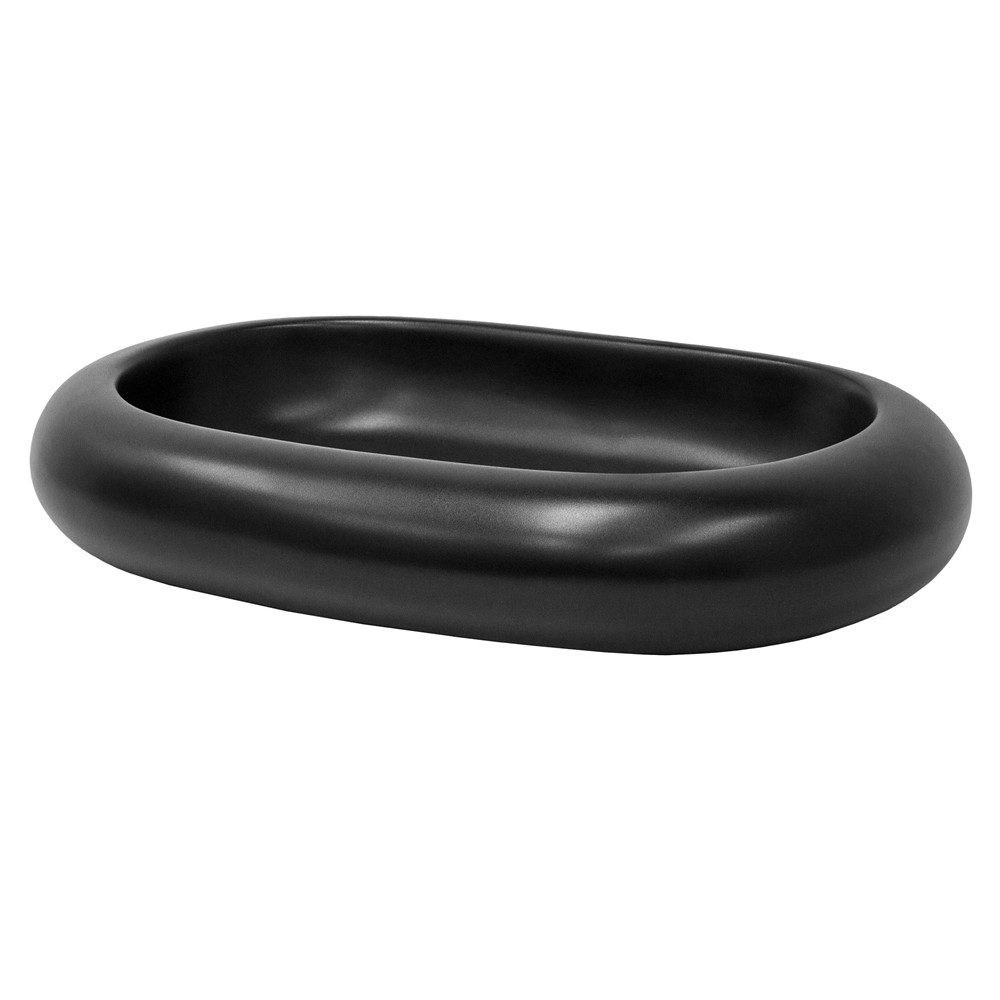 LuxeBath Waschbecken Waschtisch Aufsatzwaschbecken aus Keramik für Badezimmer / Gäste-WC, Aufsatzwaschtisch Handwaschbecken Oval 65x45x11 cm Schwarz