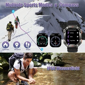 Xeletu Smartwatch (2,0 Zoll, Android iOS), Herren uhr mit Telefonfunktion 100+ Sportmodi Fitnessuhr wasserdicht