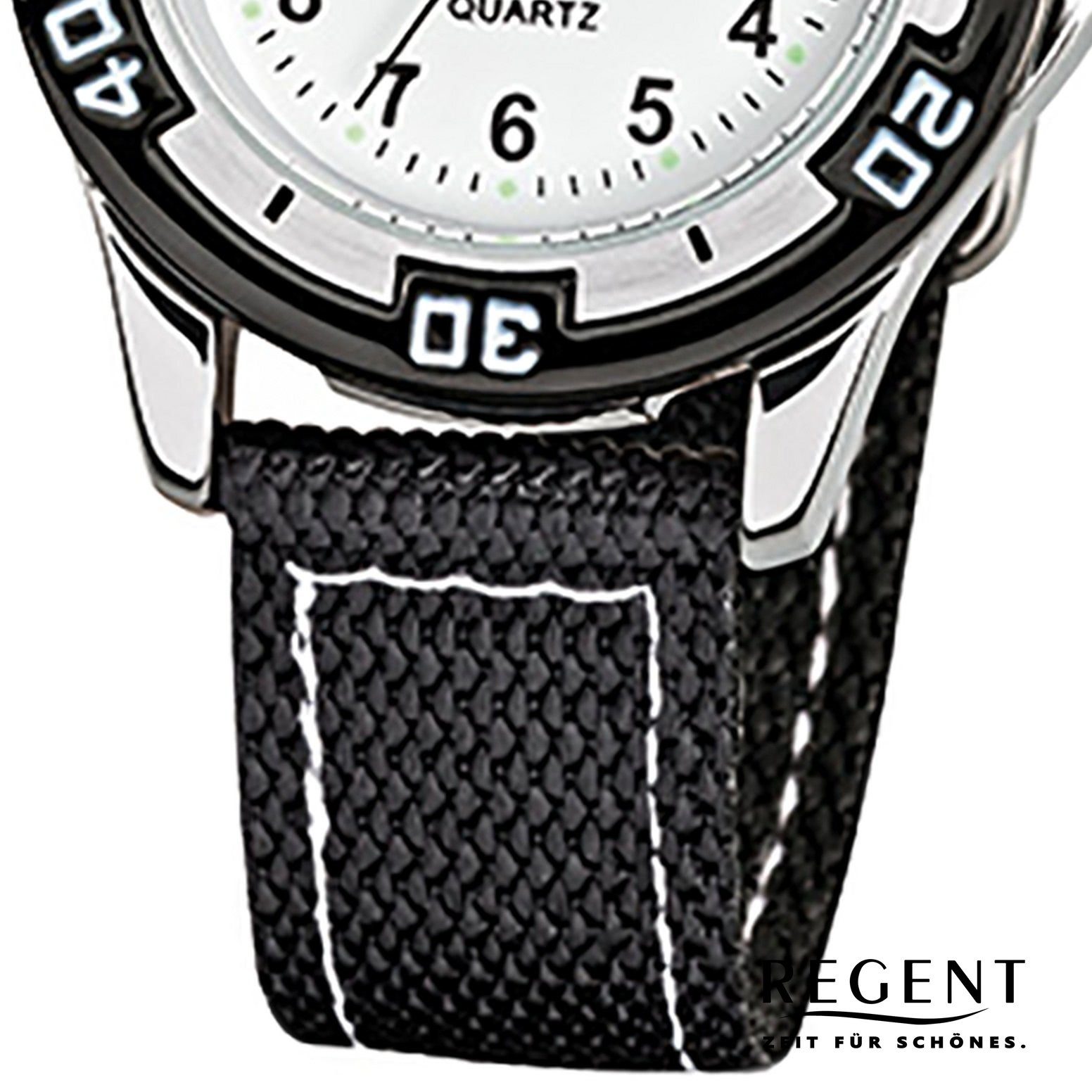 Regent Quarzuhr Regent Kinder-Armbanduhr schwarz Analog, (Analoguhr), Kinder Armbanduhr rund, klein (ca. 29mm), Textil, Stoffarmband