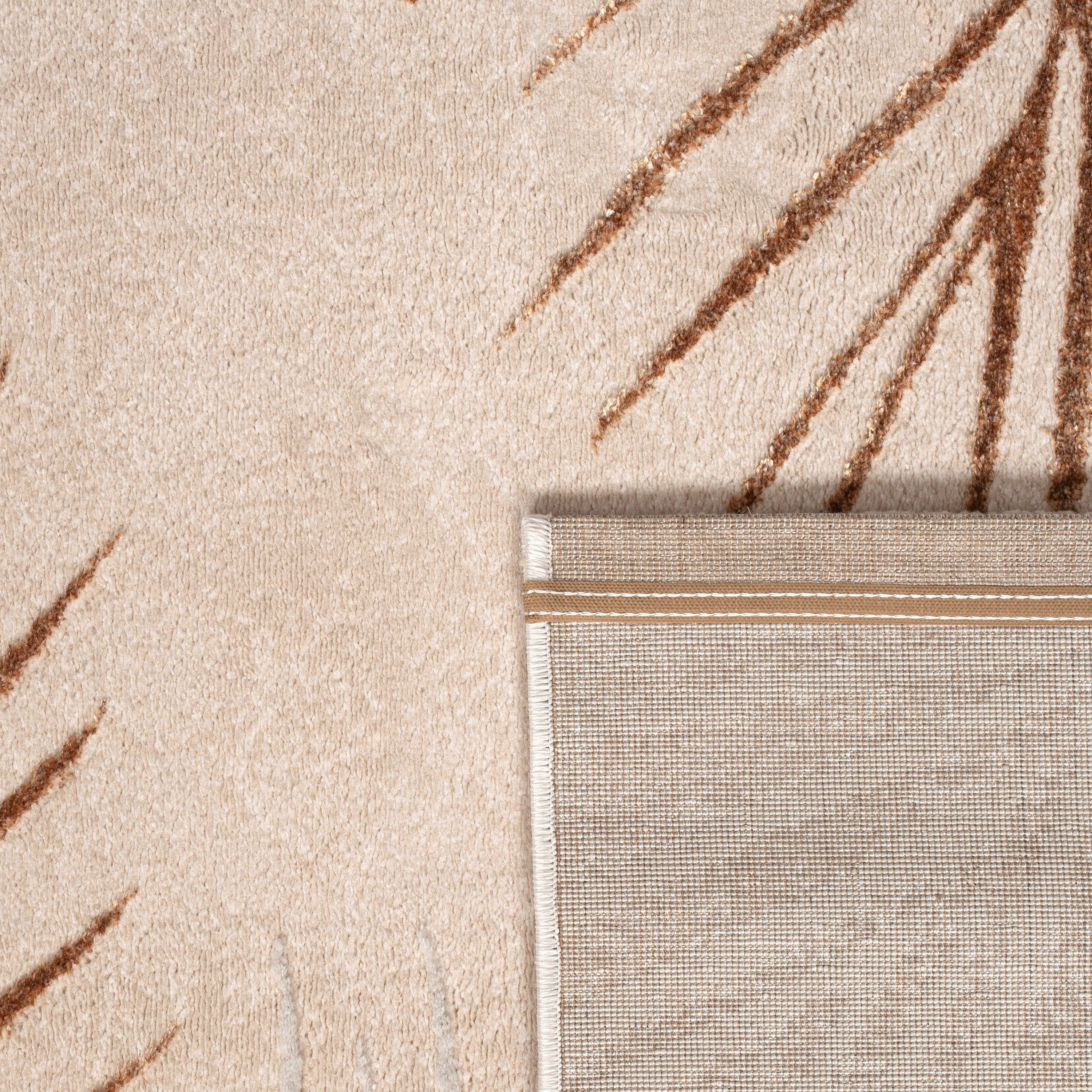 Paco Home Teppich Tuana 218, rechteckig, Höhe: 15 mm, Kurzflor, modernes Blätter Design, Hoch-Tief-Struktur, Wohnzimmer