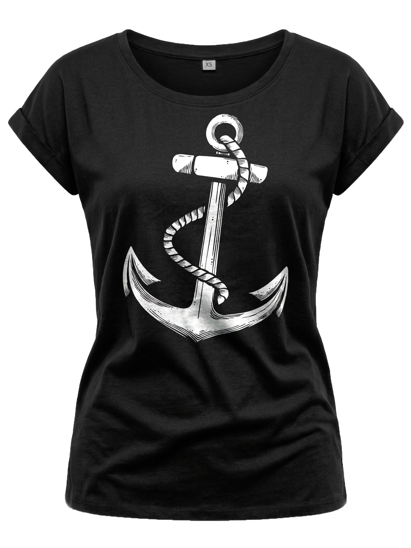 MAKAYA Print-Shirt Damen Anker Motiv Sommer Top Maritime Frauen Oberteile Tunika (Kurzarm, Rundhals, blau, grau, rosa, schwarz) aus Baumwolle