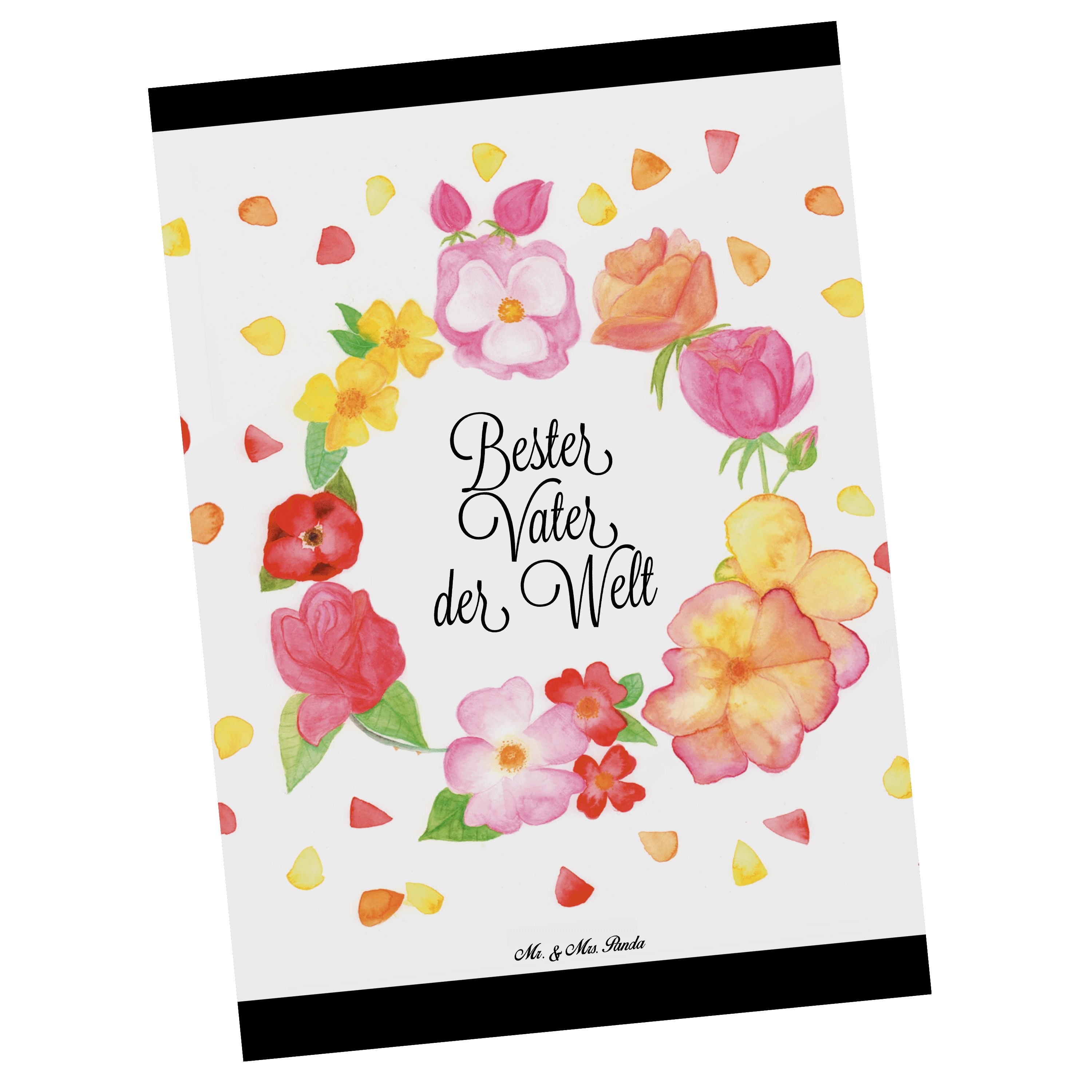Mr. & Mrs. Panda Postkarte Vater - Weiß - Geschenk, Dankeschön, Blumen Liebe Flower, Karte, Papi | Grußkarten