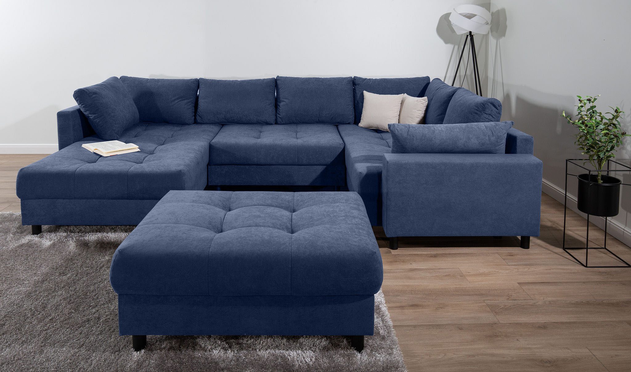 COLLECTION AB Wohnlandschaft Toni U-Form mit Armlehne, inkl. Hocker und Zierkissen in abgesetzter Farbe, mit Bonnelfederkern